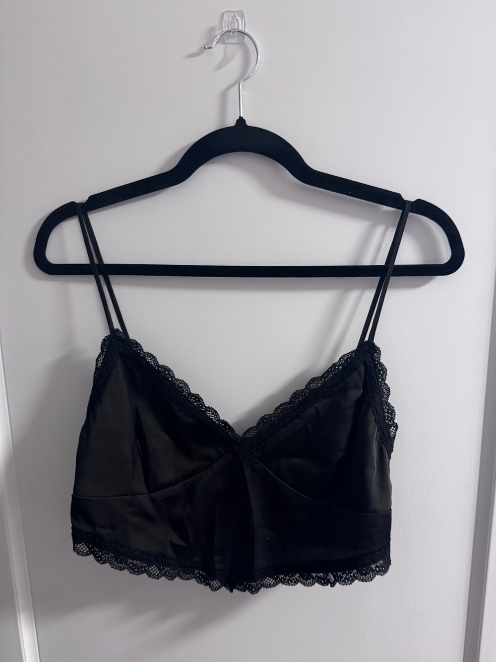 Garage Black Lace-Trim Satin Crop Top